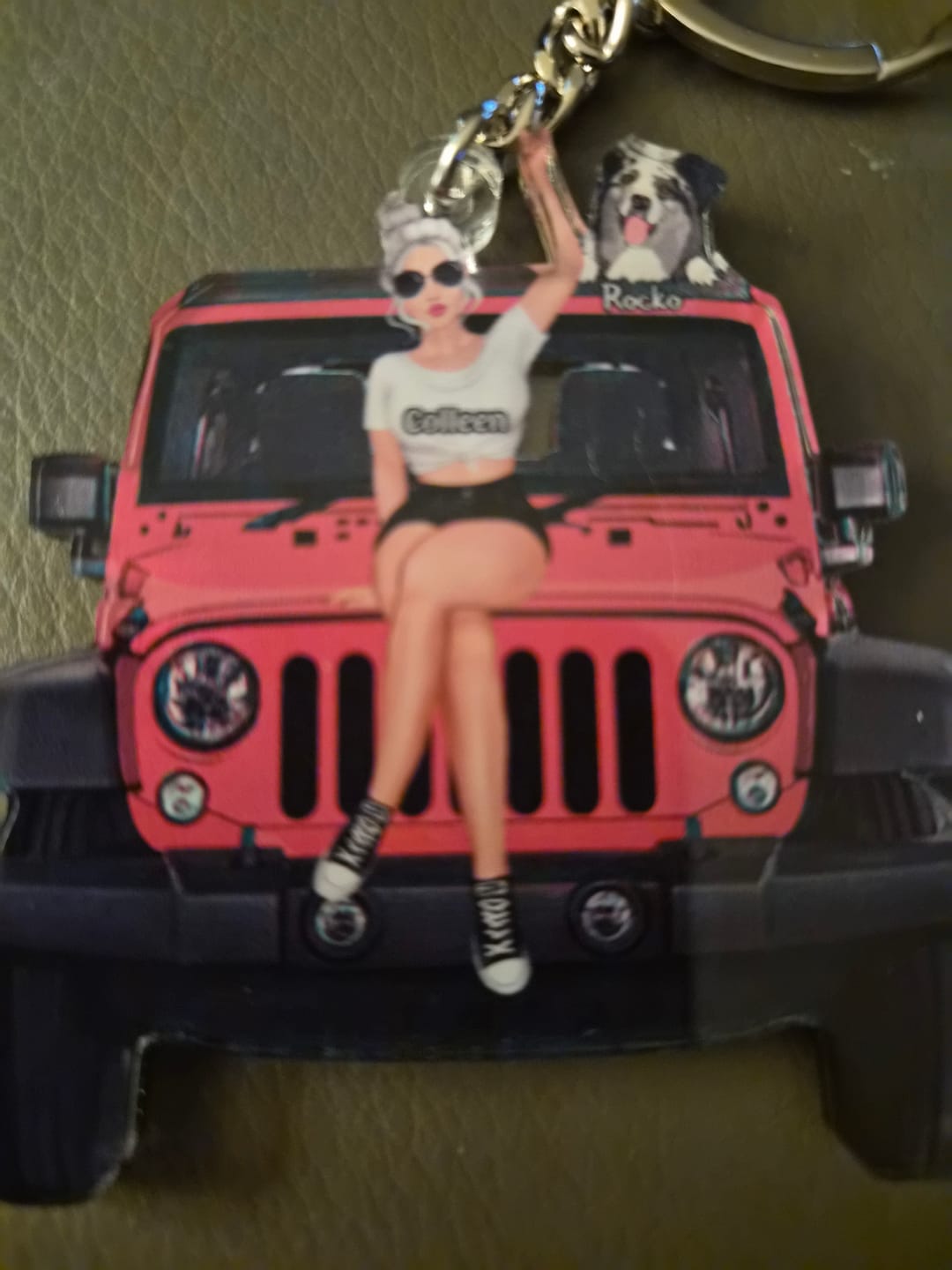 Customer photo review of Personalized A Girl With Off-Road Car And Dog Keychain Gift For Journey Girls