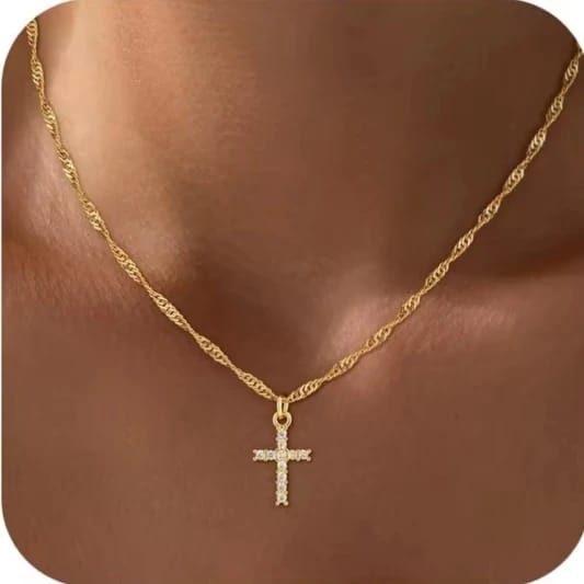 Customer photo review of 18K Real Gold Plated Stainless Steel Cross Necklace for women girls Non Tarnish Waterproof Easter Christian Faith Jewelry Gifts