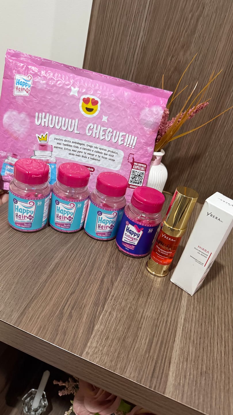 Customer photo review of Happy Hair 3 Potes + 1 Colágeno Grátis