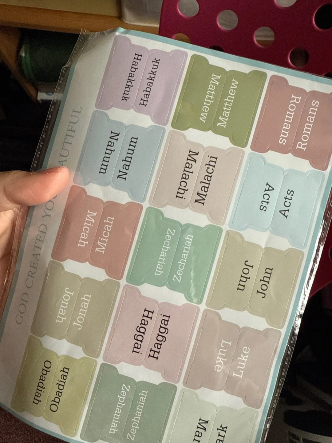 Customer photo review of 5pcs/75Tabs Boho Theme Laminated Bible Tabs – Colorful Index Tabs for Bible Study, Scripture Organization, and Easy Navigation