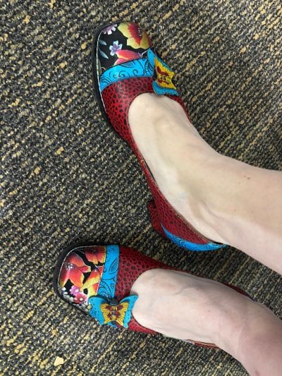 Customer photo review of Retro Leather Applique Chunky Heel Pump