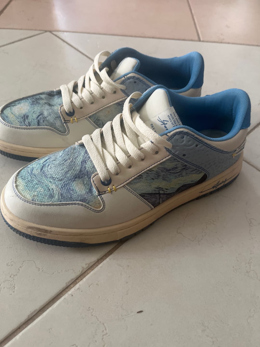 Customer photo review of Van Gogh Starry Night inspired sneakers
