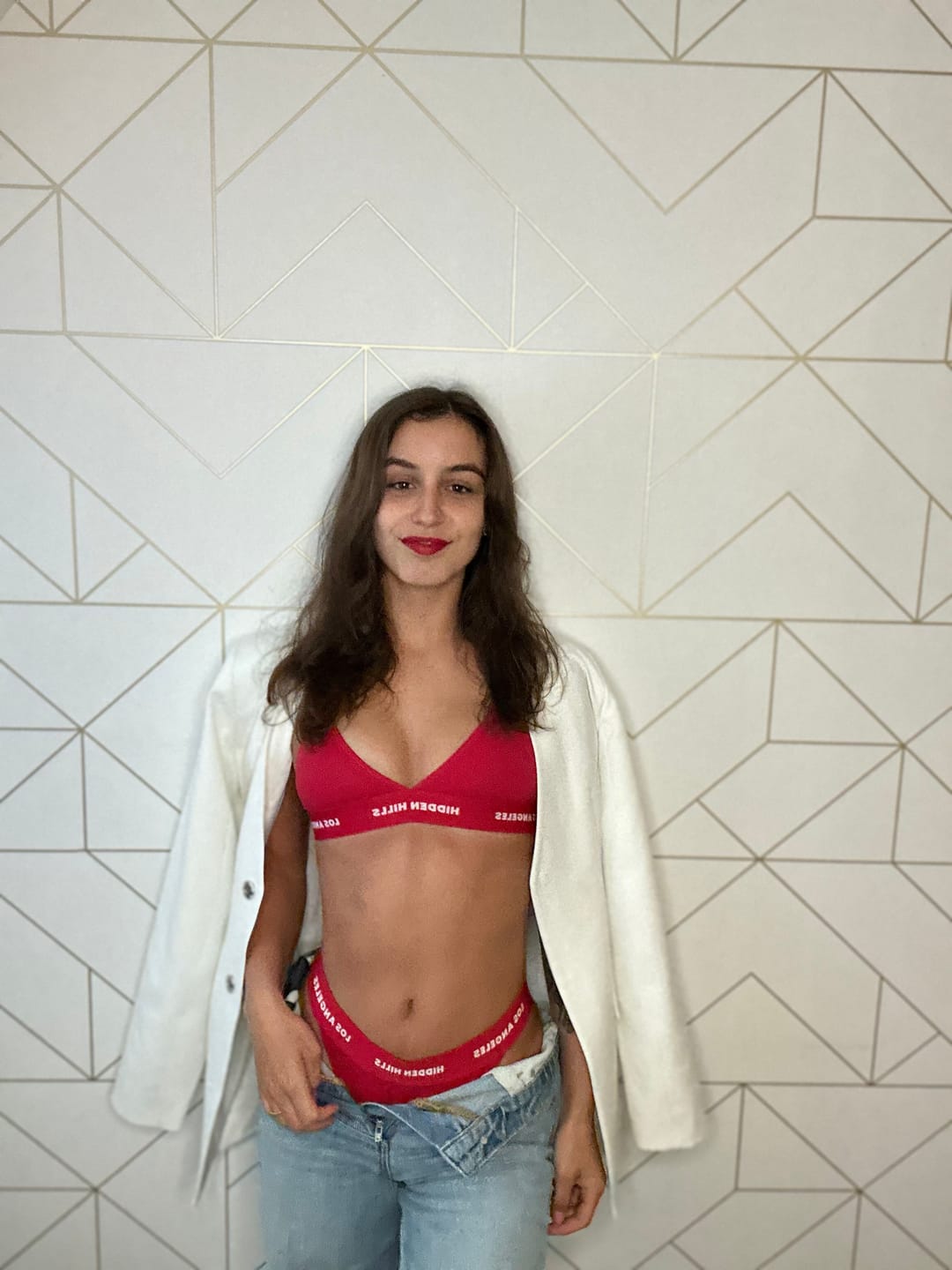 Customer photo review of TRIANGLE RIBBED BRA TOP RASPBERRY RED