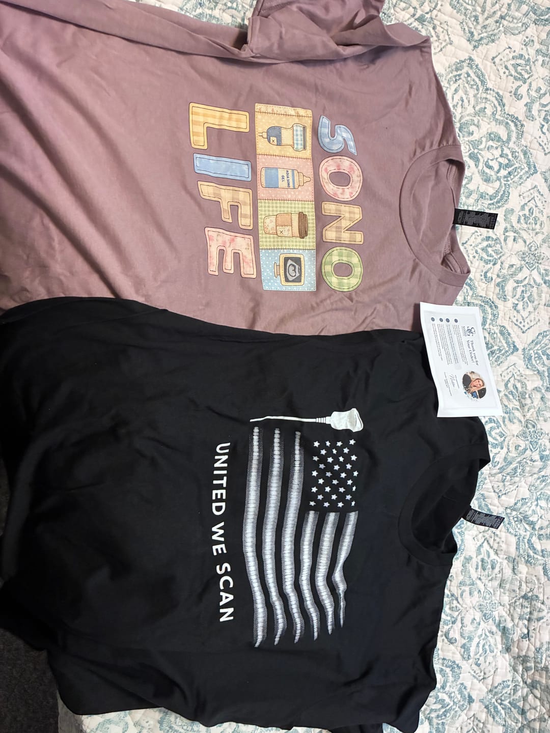 Customer photo review of United We Scan Ultrasound Probe Flag T-shirt