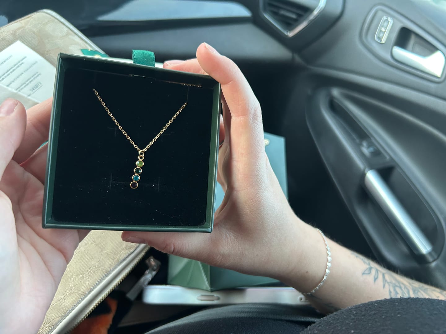 Customer photo review of Vertical Birthstone Necklace