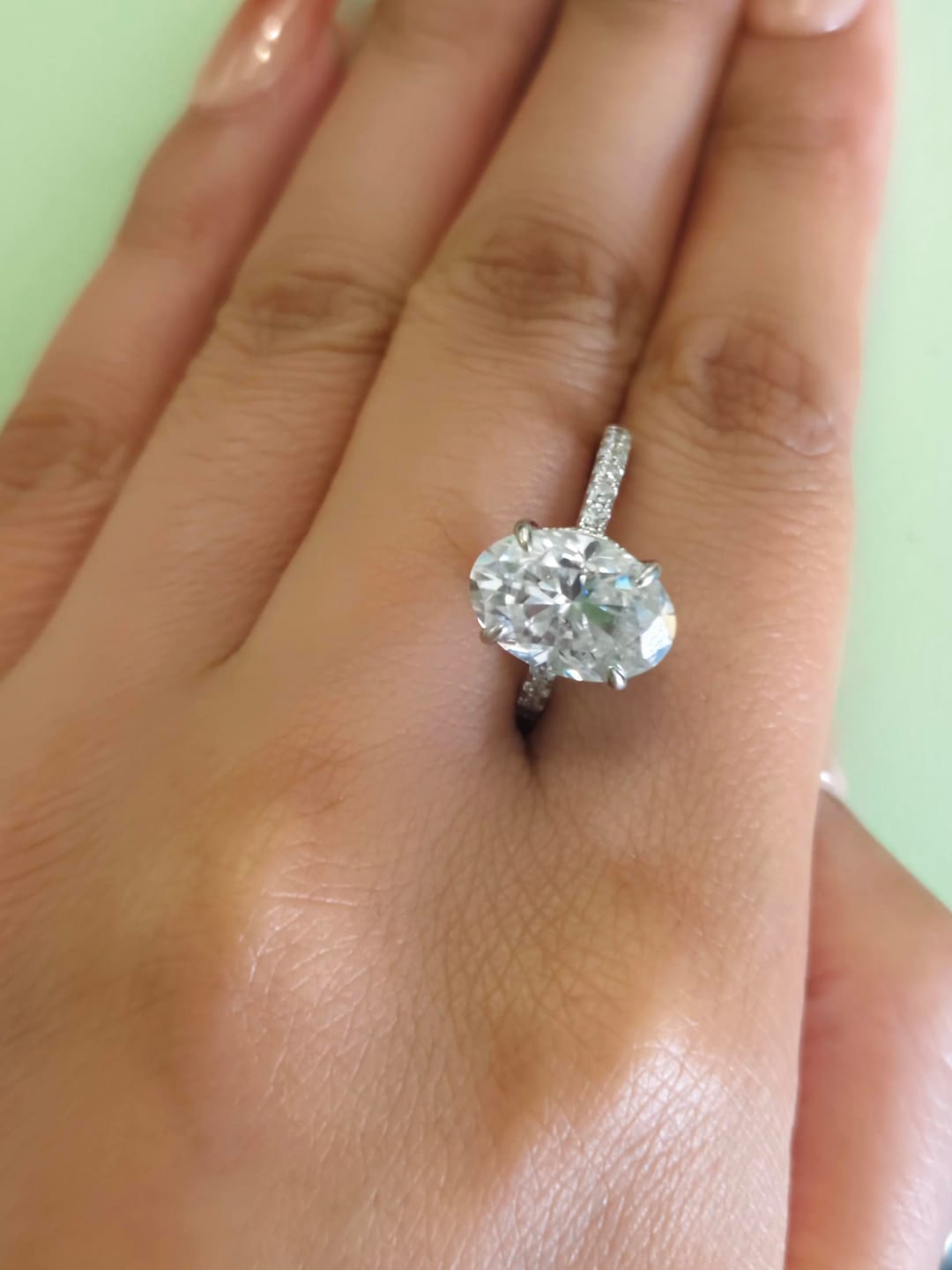 Customer photo review of S925 4.0Ct Oval Cut Classic Hidden Halo Pavé Engagement Ring Promise Ring