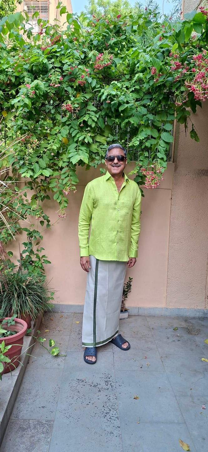 Customer photo review of Mehandi Green Fixit - Adjustable Tissue Single Layered Pocket Dhoti Dhoti For Men | Uathayam