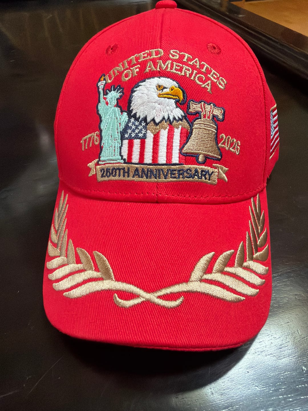 Customer photo review of (Exclusive) United States of America 250th Anniversary Embroidered Cap — Red Patriotic Hat (1776–2026)