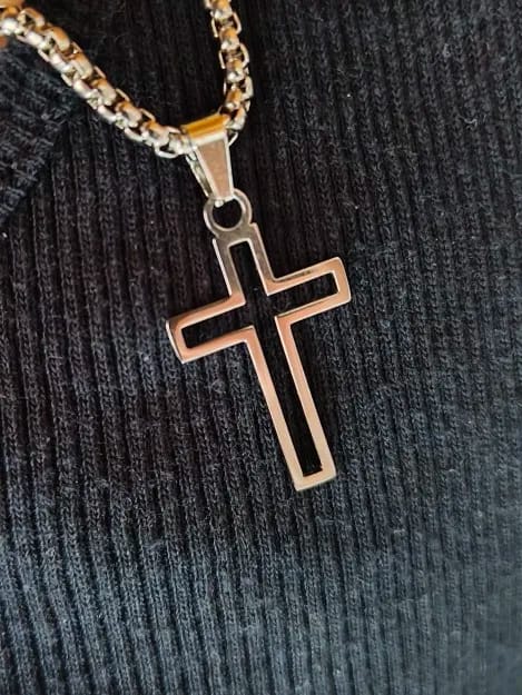 Customer photo review of Casual Hollow Cross Necklaces for Men Boys,Waterproof Stainless Steel Cross Pendant Necklace,Religious Faith Prayer Jewelry Gift