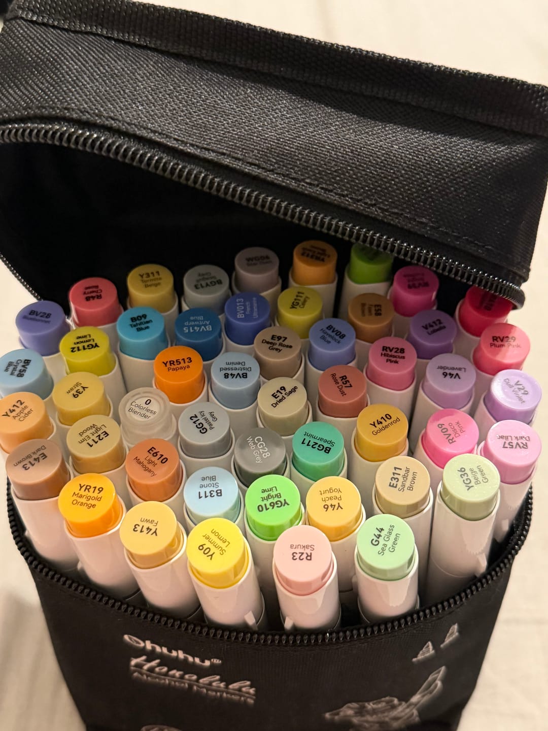 Customer photo review of Ohuhu Honolulu 48 Mid-tone Colors Dual Tips Alcohol Art Markers (New Color Codes)