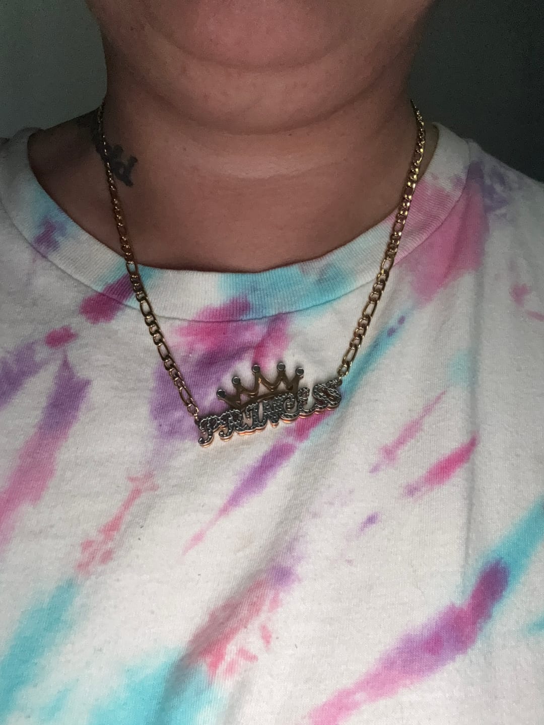 Customer photo review of Double Plated Crown Name Necklace w/ Figaro Chain