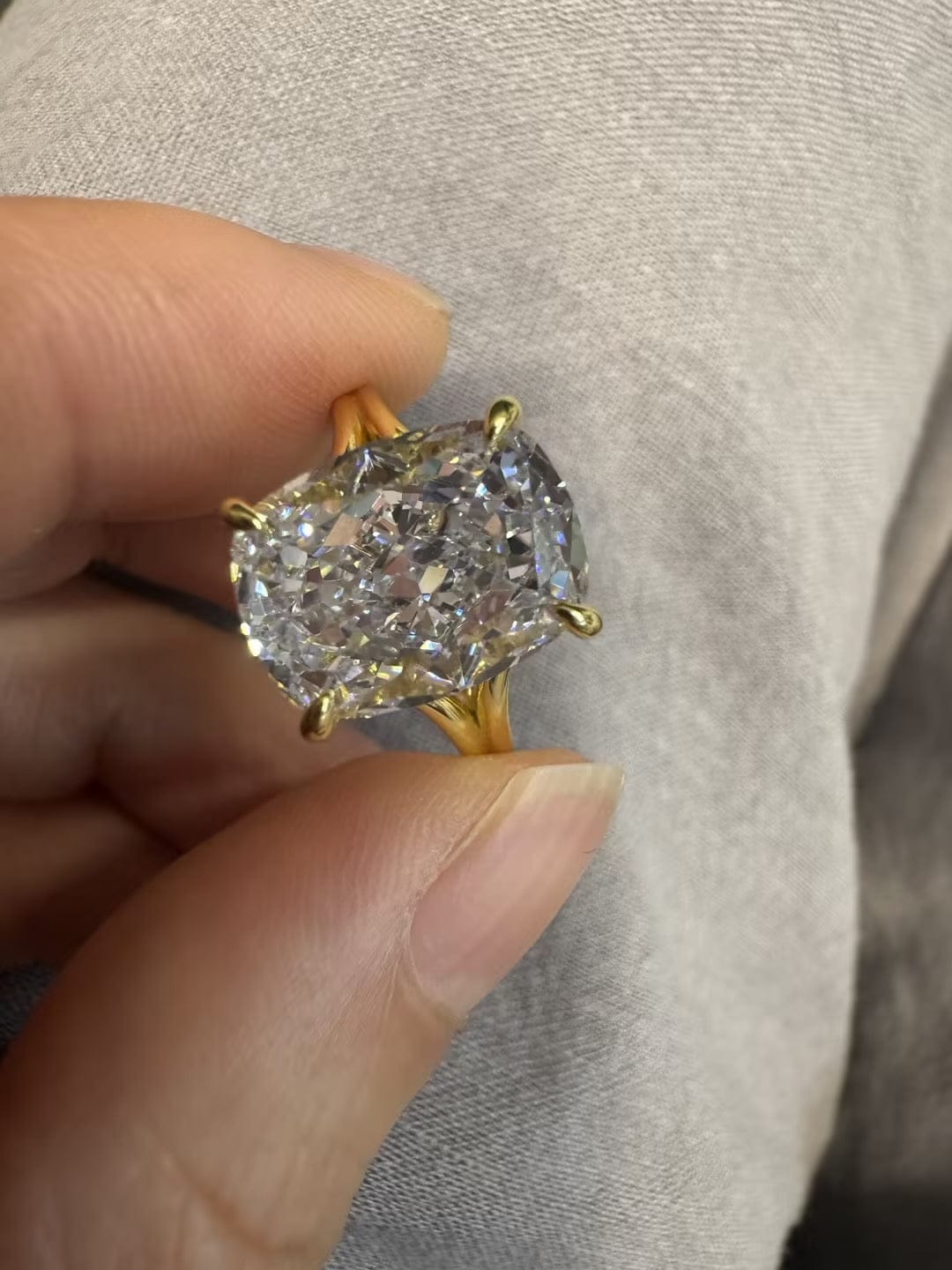 Customer photo review of S925 5.5Ct Cushion Cut Split Shank Engagement Ring Gold Plated Hidden Halo Bridal Ring For Everyday Wear