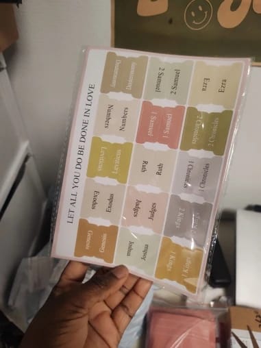 Customer photo review of 5pcs/75Tabs Boho Theme Laminated Bible Tabs – Colorful Index Tabs for Bible Study, Scripture Organization, and Easy Navigation
