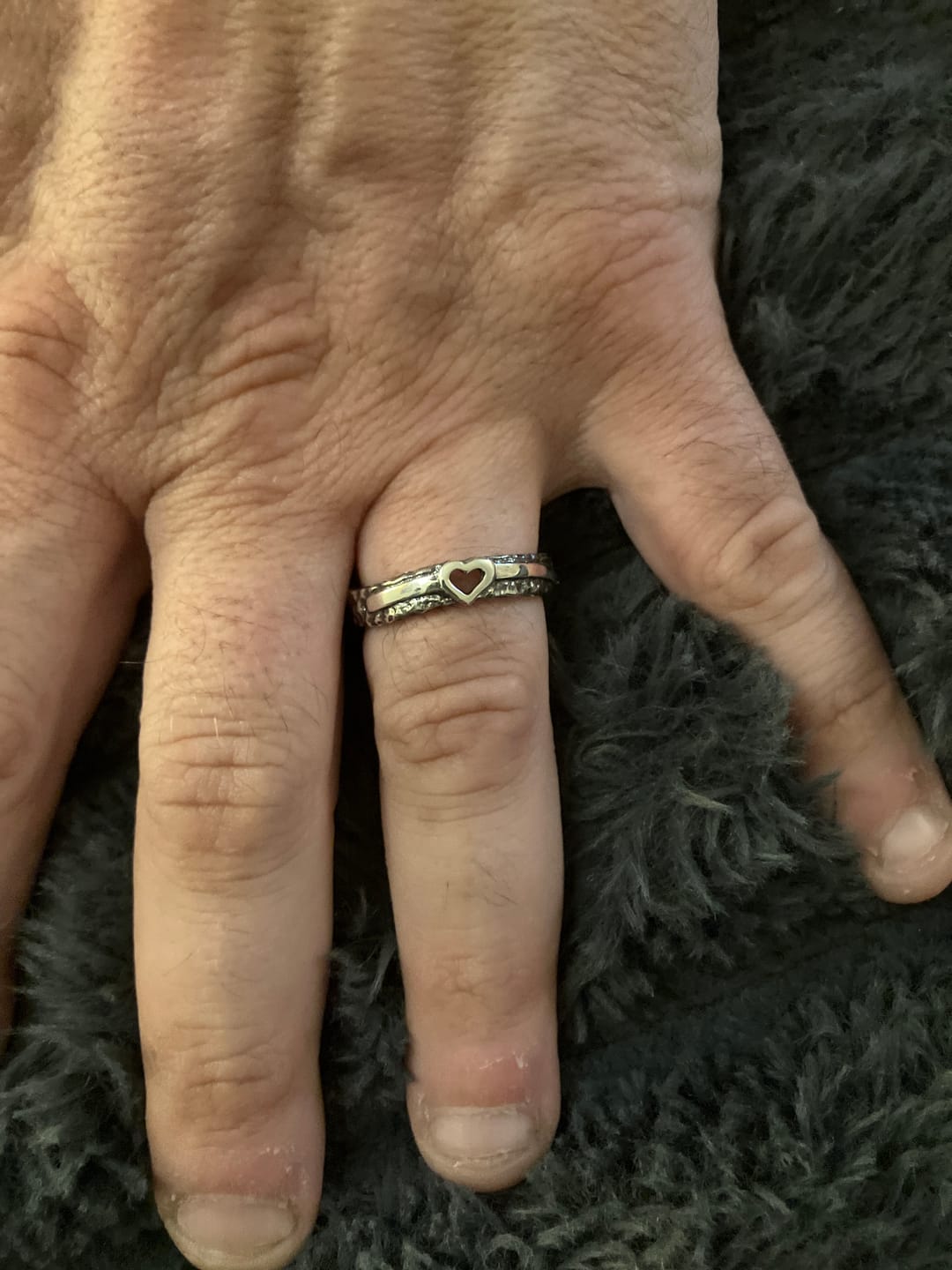 Customer photo review of Silver Unique Heart Womens & Mens Engagement Ring