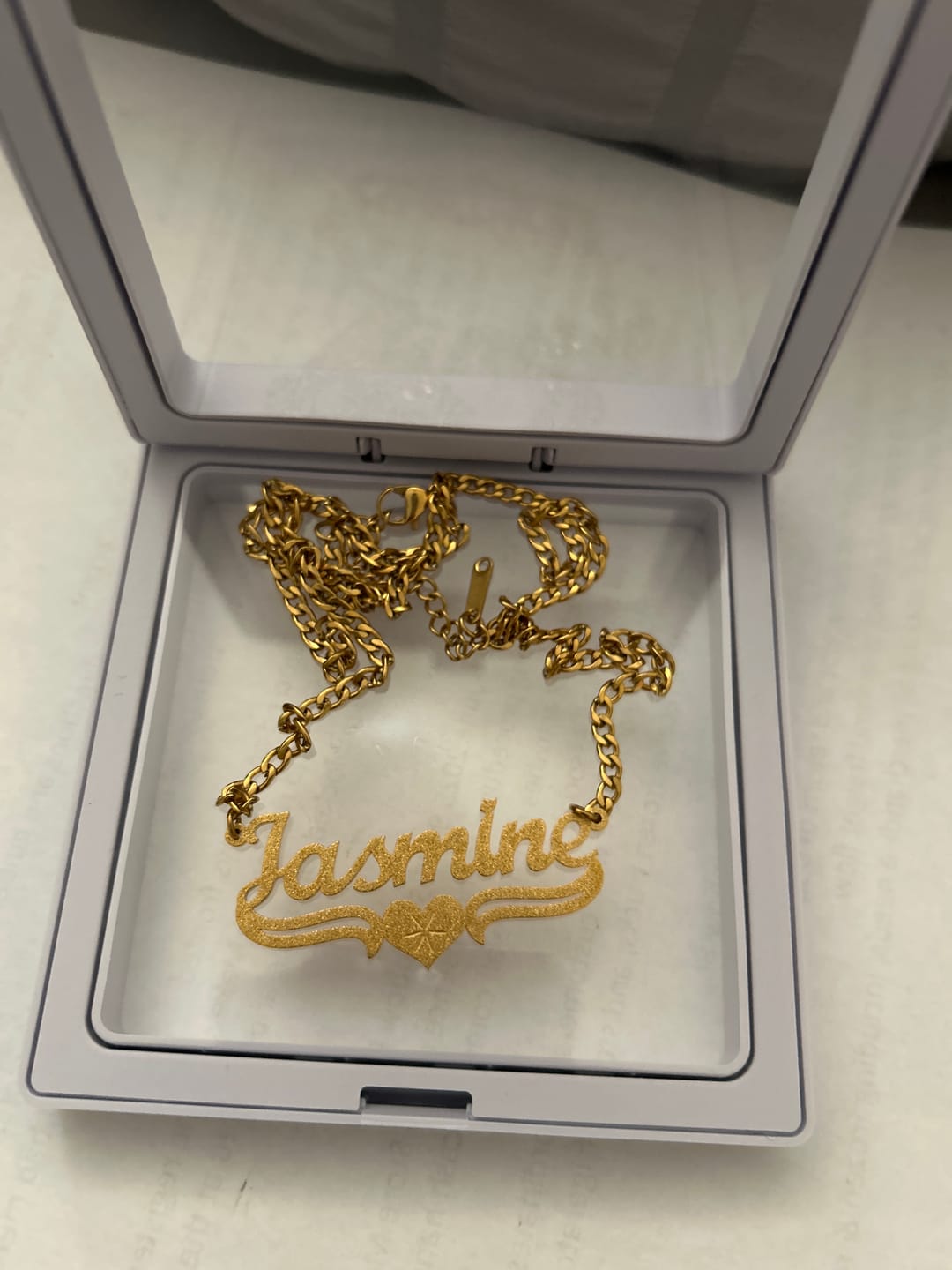 Customer photo review of Diamond Cut Love Heart Name Necklace