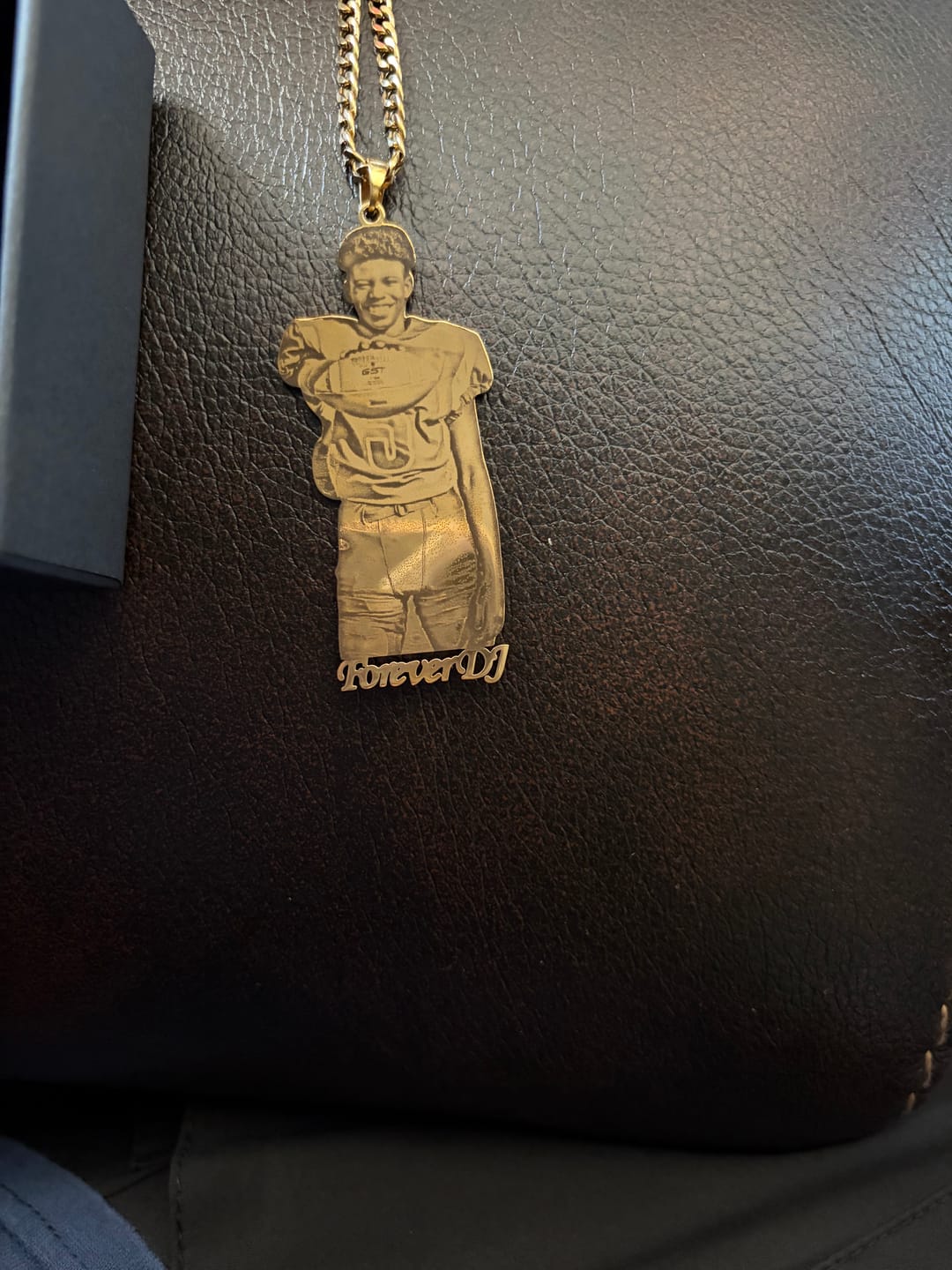 Customer photo review of Custom Photo Engraved Pendant Necklace