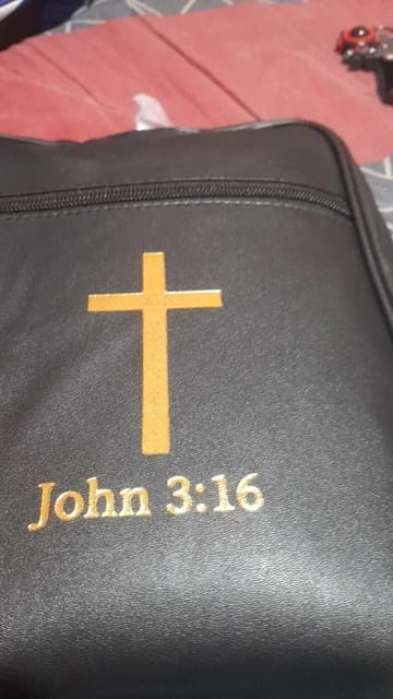 Customer photo review of Black Leather Bible Cover with Handle & Zipper Pocket Large Capacity Christian Book Bag Organizer Church Travel Gift