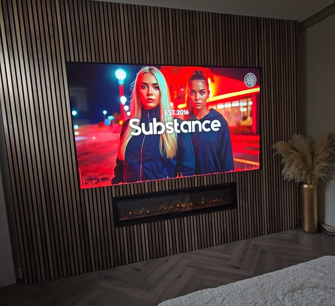Customer photo review of SlatWall Acoustic American Walnut Slatted Wall Panel