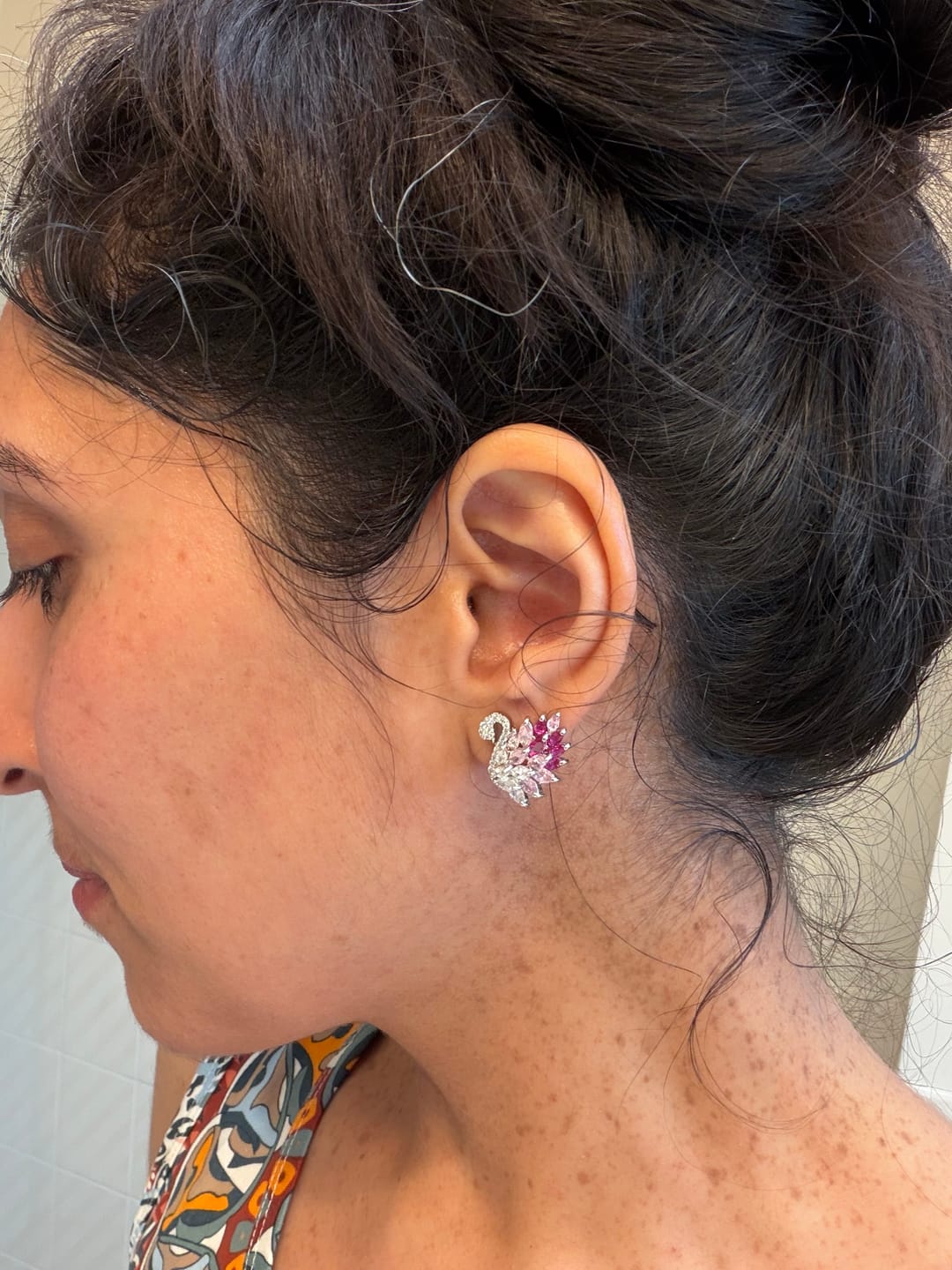 Customer photo review of Black Swan Sparkling Crystal Earrings