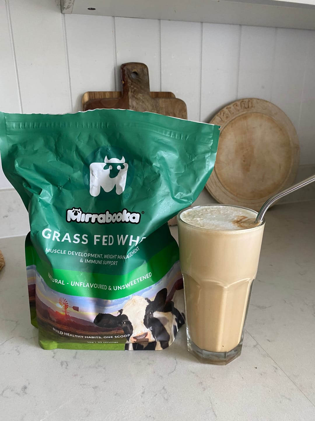 Customer photo review of Grass Fed Whey Protein Unflavoured Natural 1kg (33 servings)