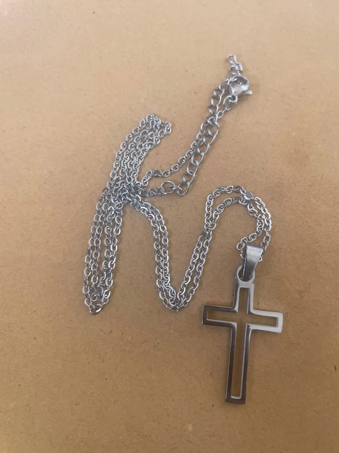 Customer photo review of Casual Hollow Cross Necklaces for Men Boys,Waterproof Stainless Steel Cross Pendant Necklace,Religious Faith Prayer Jewelry Gift
