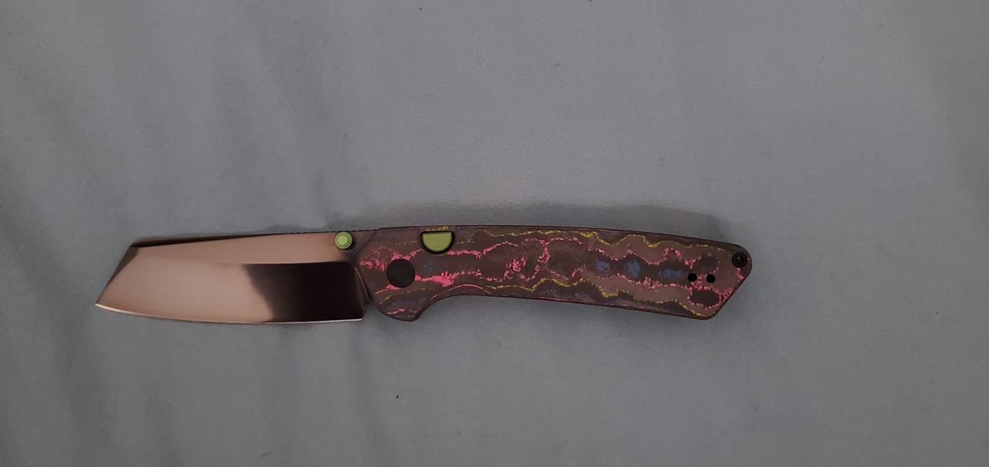 Customer photo review of Kizer Madrac Button Liner Lock Camo Carbon Mirror DLC S45VN BLADE DISTRICT EXCLUSIVE