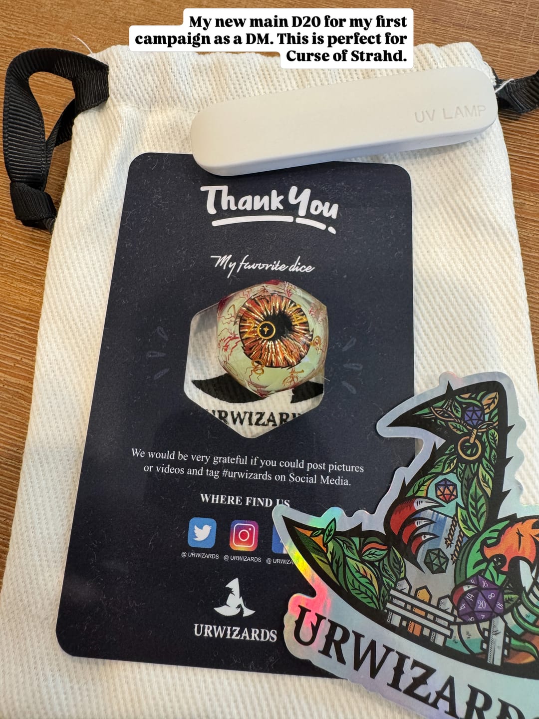 Customer photo review of URWizards D&D Eyes(Glow in the Dark) Liquid Core Dice Set Multi-faceted Style