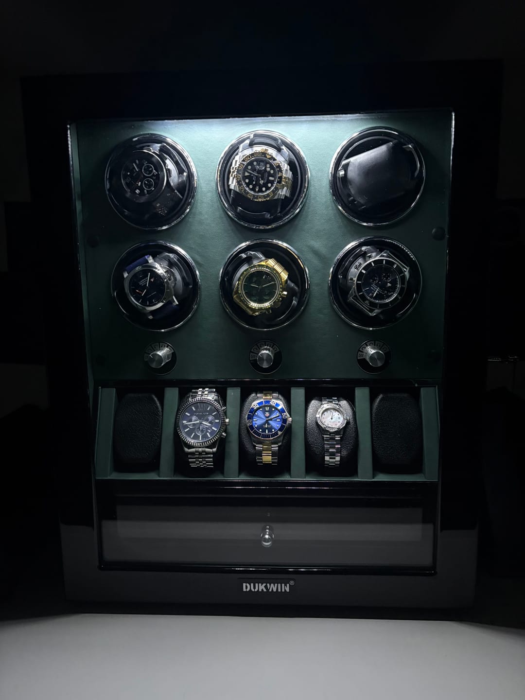 Customer photo review of Classic 6 Watch Winders for Automatic Watches with 5 Watches Display Organizer - Green