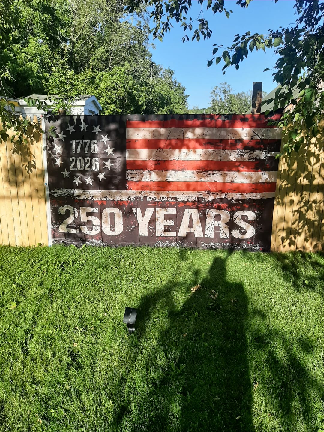 Customer photo review of 6x10 Huge 250 Years American Flag - 4 Times The Size of a Regular Flag!!! 1776-2026 Extra Large Distressed USA Banner