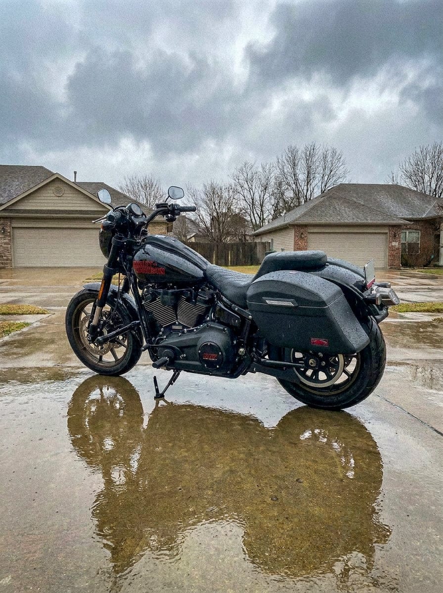 Customer photo review of 44L - Lamellar Stallion XL Leather Covered Hard Saddlebags For 2025+ Harley Softail Low Rider S FXLRS