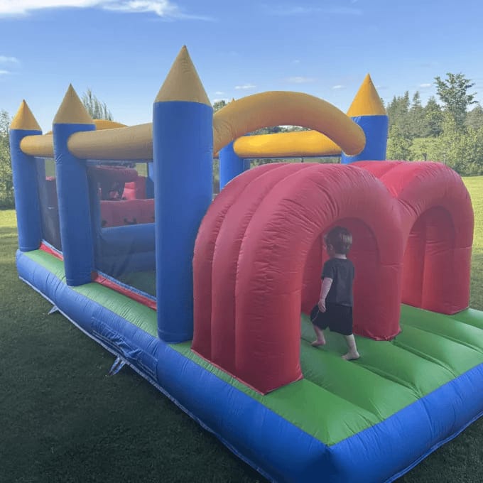 Customer photo review of 30ft Bounce House Obstacle Course with Slide Pool & Blower