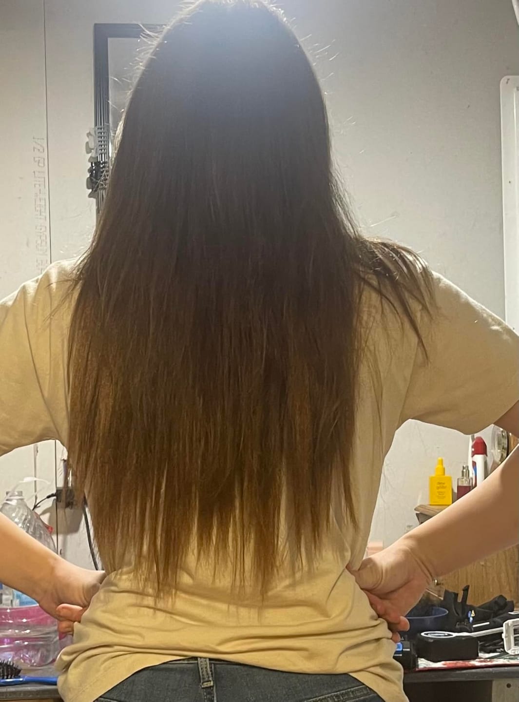 Customer photo review of Virgin Genius Weft Hair Extensions Medium Brown #4