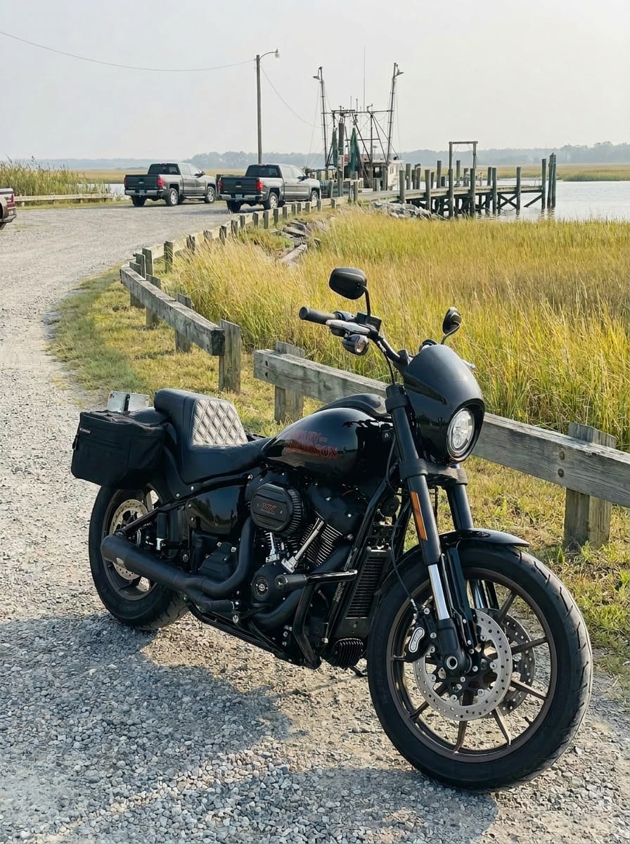 Customer photo review of 18L - Patriot Medium Throw Over Saddlebags For 2025+ Harley Softail Low Rider S FXLRS