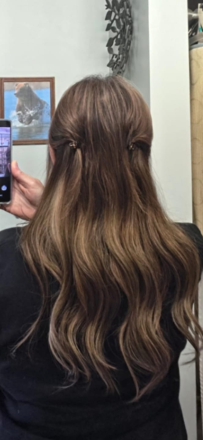 Customer photo review of Virgin Genius Weft Hair Extensions Balayage Brown #4/27/4