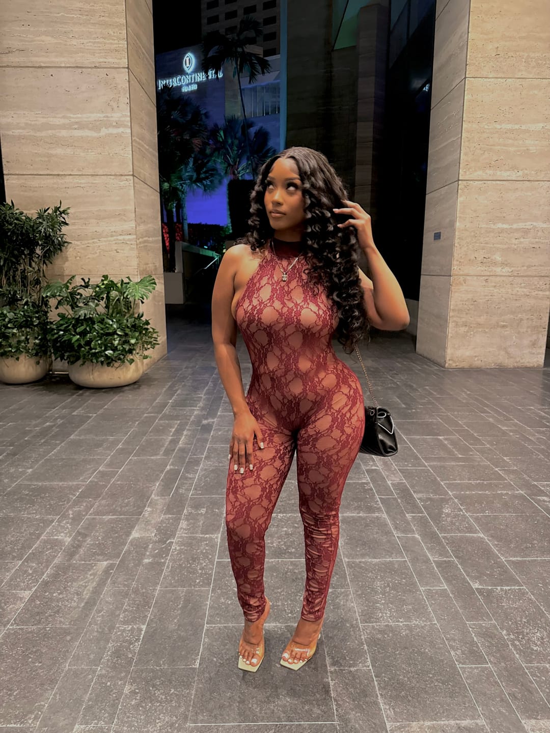 Customer photo review of Privé Lace Jumpsuit - Merlot