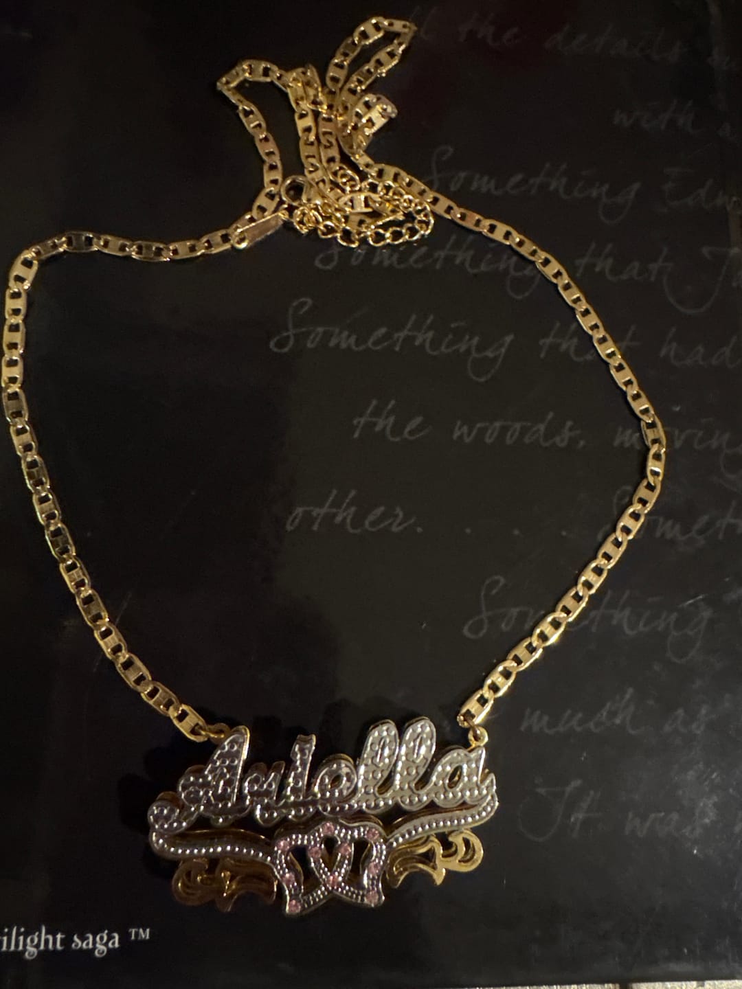 Customer photo review of Double Plated Double Heart Name Necklace w/ Clip Chain