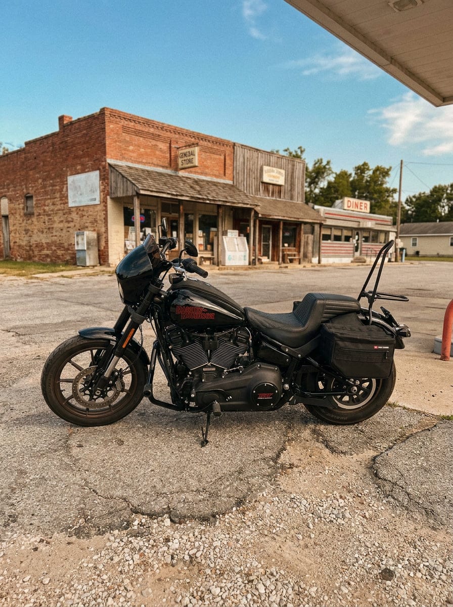 Customer photo review of 18L - Patriot Medium Throw Over Saddlebags For 2025+ Harley Softail Low Rider S FXLRS