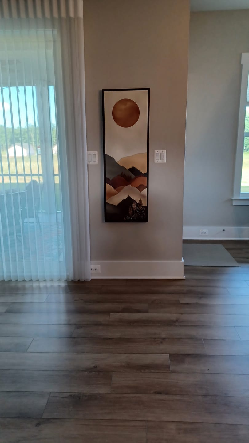 Customer photo review of Long Narrow Vertical Mid Century Mountain Landscape Earth Tones Framed Canvas Wall Art