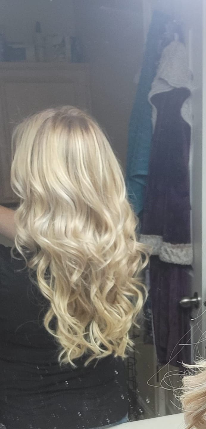 Customer photo review of Virgin Genius Weft Hair Extensions Light Blonde #60