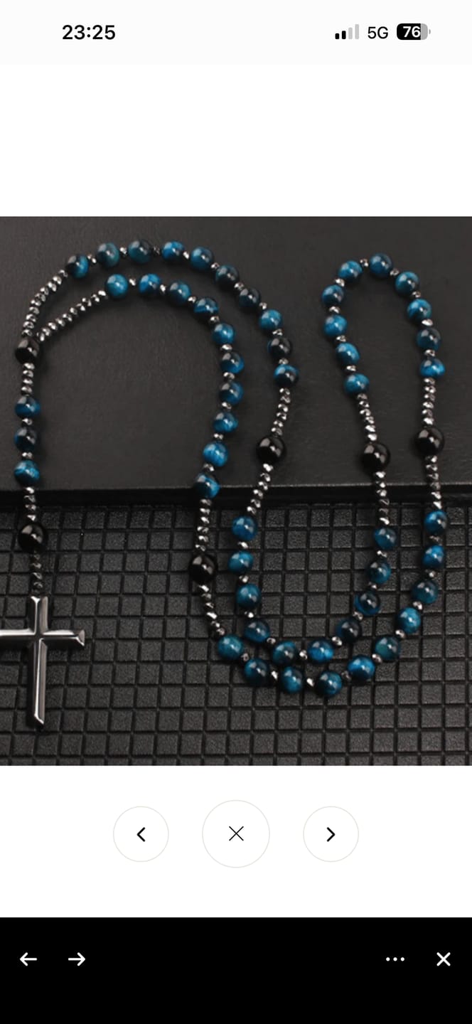 Customer photo review of Christianartworkshop Agate/Tiger's Eye Stone Cross Catholic Rosary