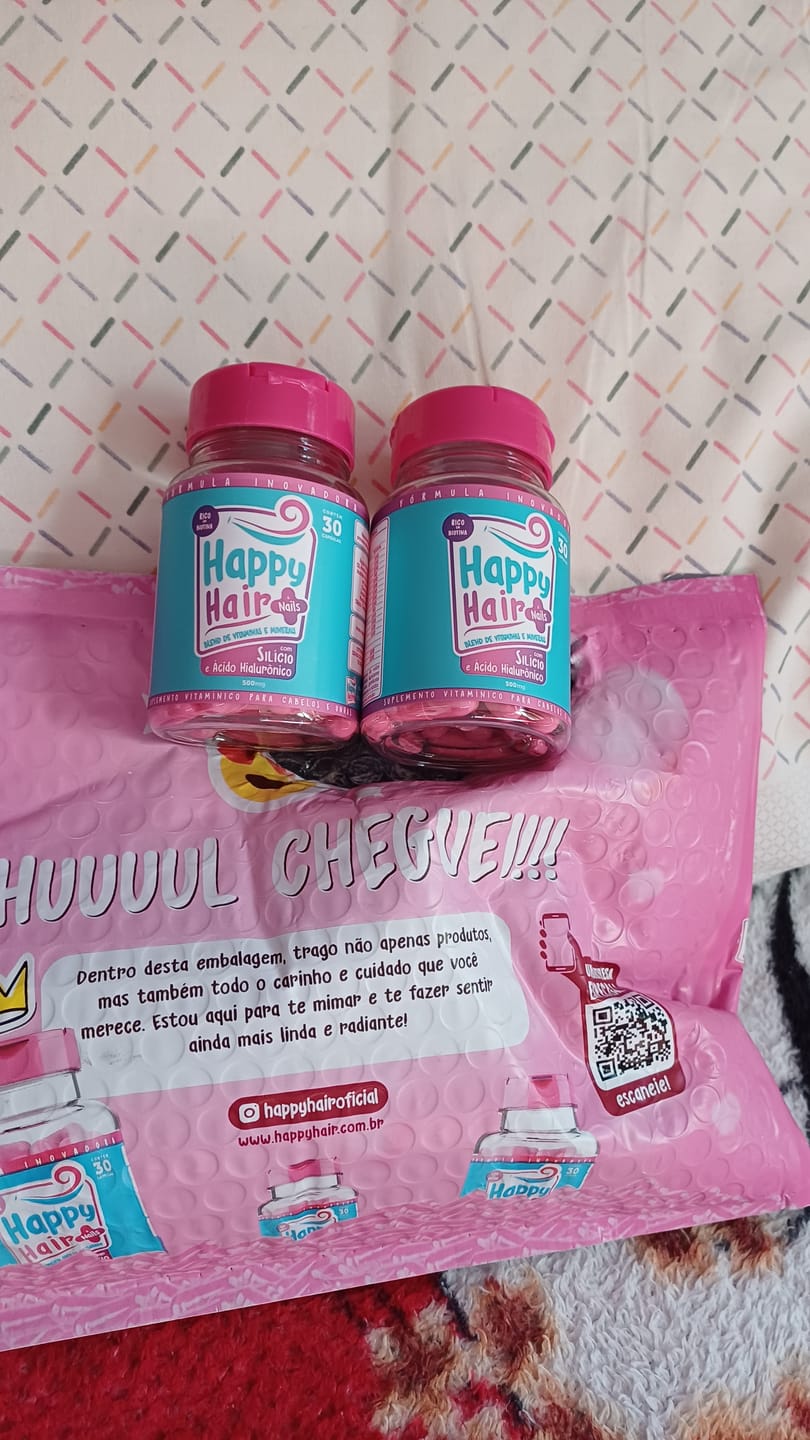 Customer photo review of Happy Hair 3 Potes + 1 Colágeno Grátis