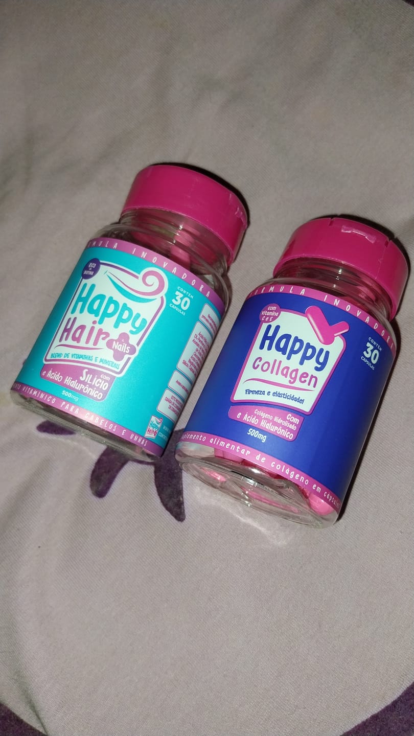 Customer photo review of Happy Hair 3 Potes + 1 Colágeno Grátis