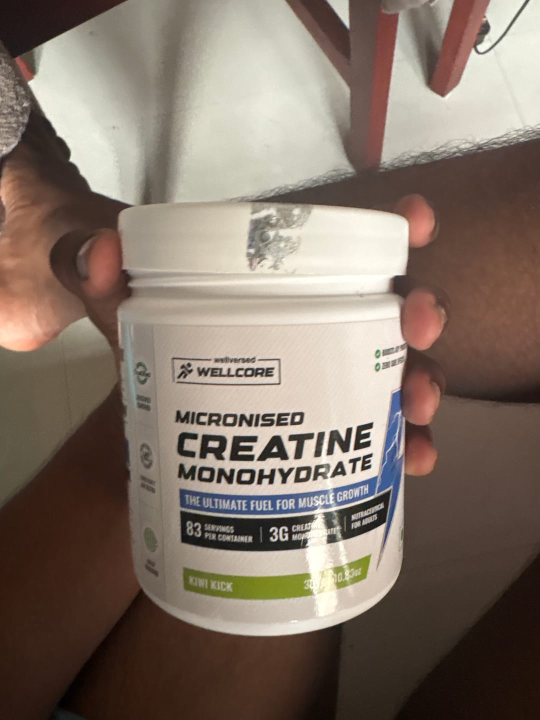 Customer photo review of Wellcore - Micronised Creatine Monohydrate (83 Servings, Kiwi Kick) + Premium Steel Shaker