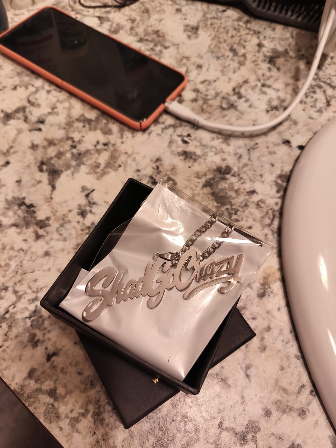 Customer photo review of Custom Logo Engraved Photo Pendant Necklace