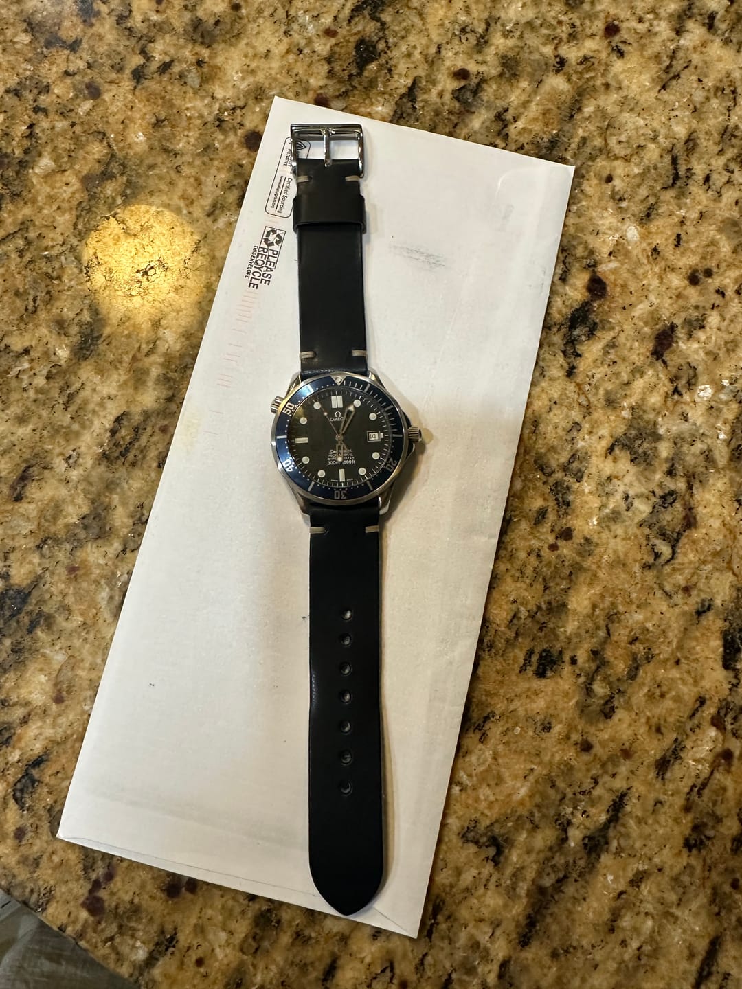 Customer photo review of Horween Navy Dublin Leather Watch Strap, Natural Thread