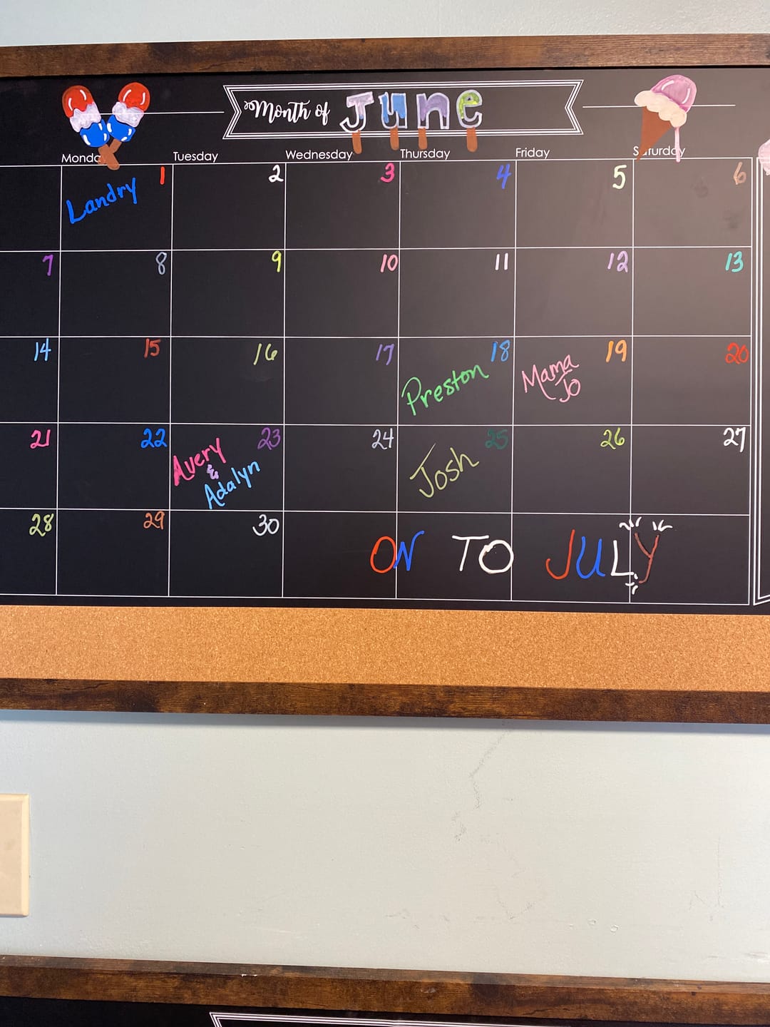 Customer photo review of 24x36 Magnetic Chalkboard Calendar Combo Board- Rustic Frame