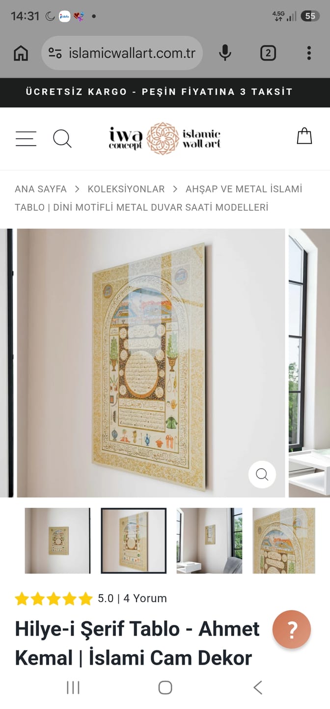 Customer photo review of Hilye-i Şerif Tablo - Ahmet Kemal | İslami Cam Dekor