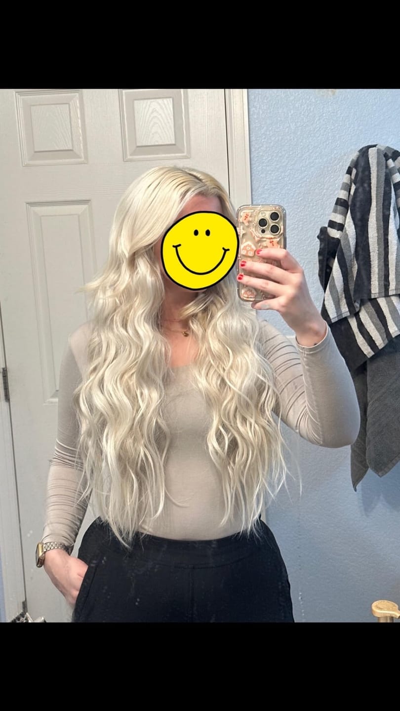 Customer photo review of Good Virgin Machine Weft Brazilian 100% Human Hair Sew In Bundles White Blonde (#1000)