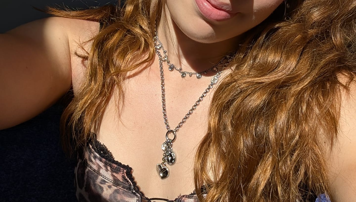 Customer photo review of Grace Multi-Tone Droplet Necklace Crystal & Silver