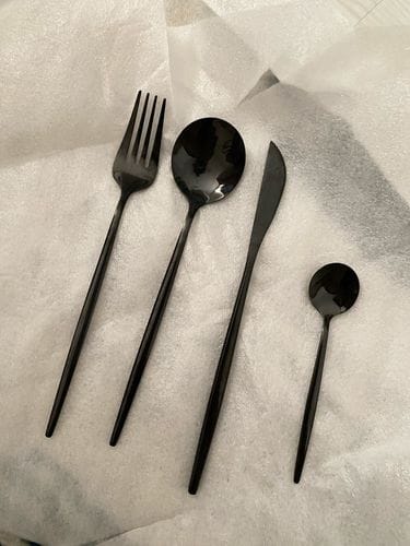 Customer photo review of Modern Black Flatware Set - 24 Piece